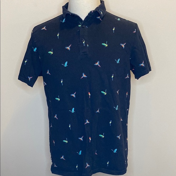 Superdry Premium City Polo Shirt in Colorful Bird Print and Blue Cotton (sz XL) - Picture 1 of 6